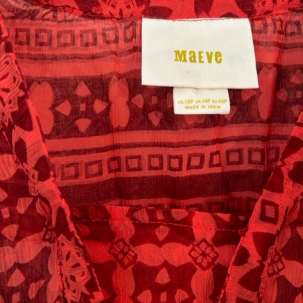 Anthropologie. Maeve. Red Printed Long-Sleeve Tiered Dress - Picture 4 of 15
